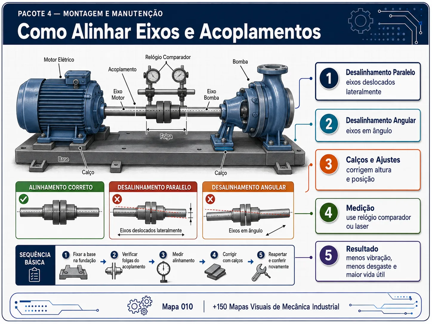 Mapa visual: como alinhar eixos e acoplamentos